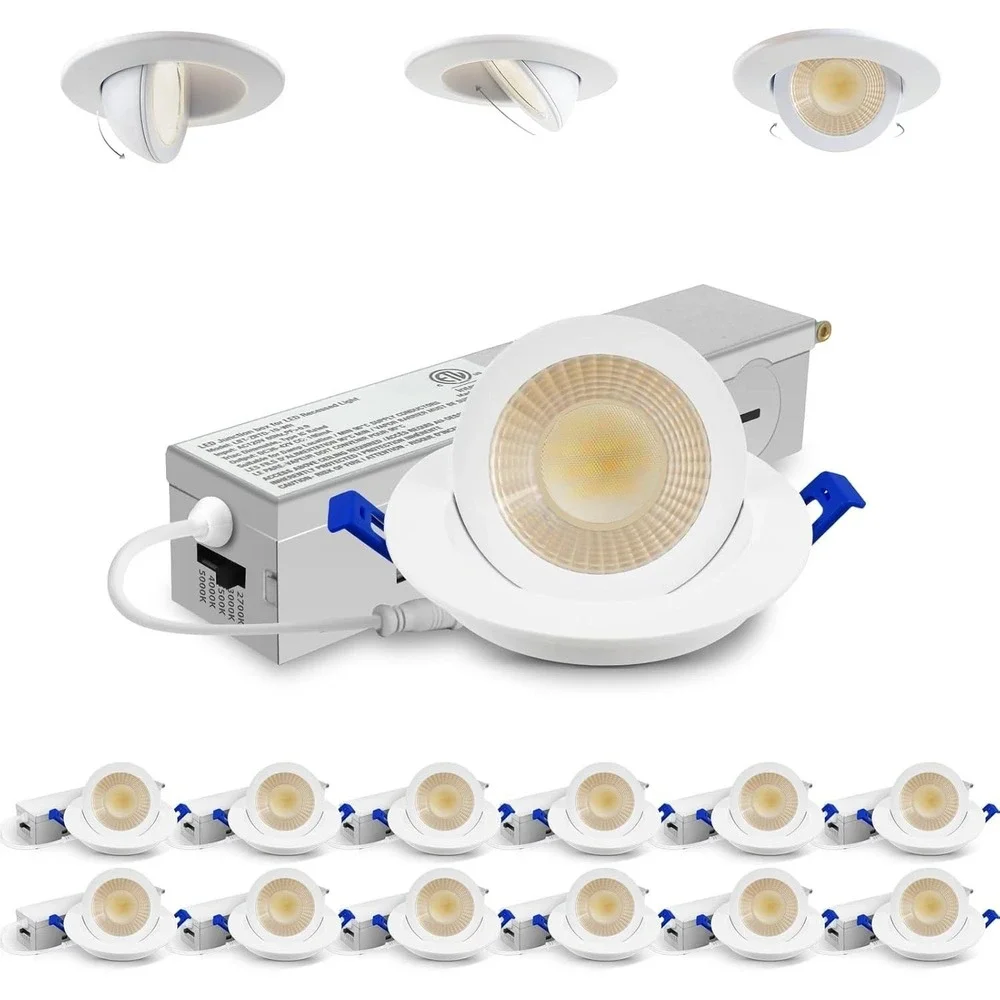 Adetu 2in LED Gimbal Recessed Light‎ 5CCT 550LM 5W Canless 12 Pack White